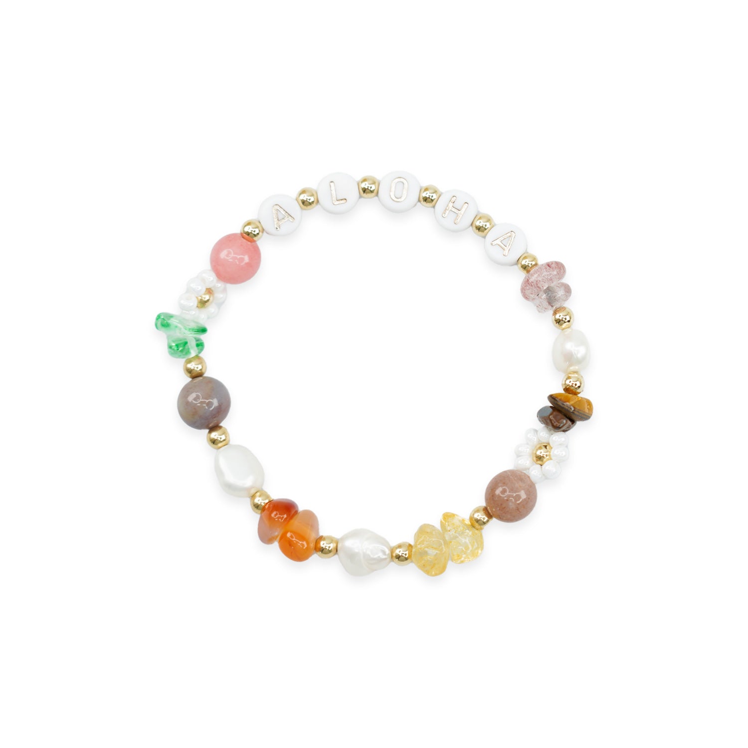 ALOHA Eclectic Pearl, Gemstone, Glass 14k Gold Filled 7" Bracelet