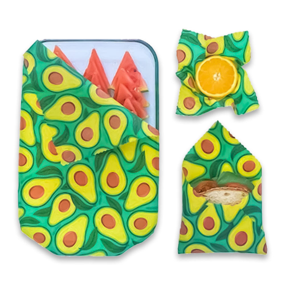 Reusable Handmade Organic Beeswax Food Wraps 3 Pack - Avocado