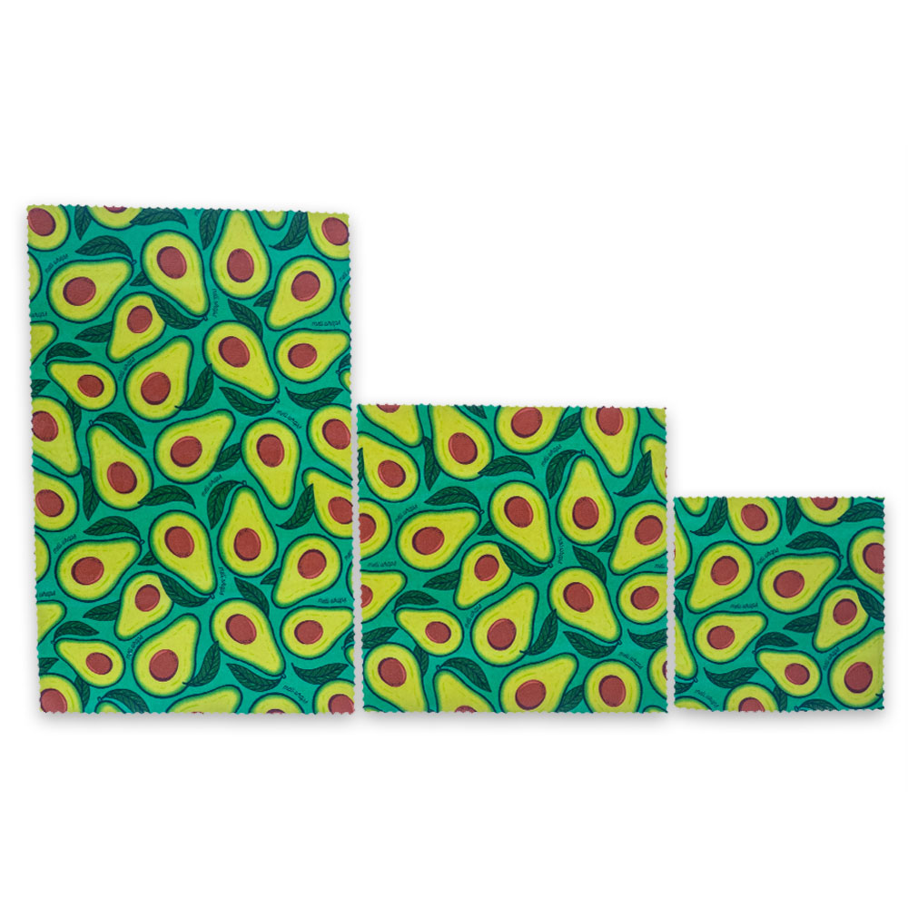 Reusable Handmade Organic Beeswax Food Wraps 3 Pack - Avocado
