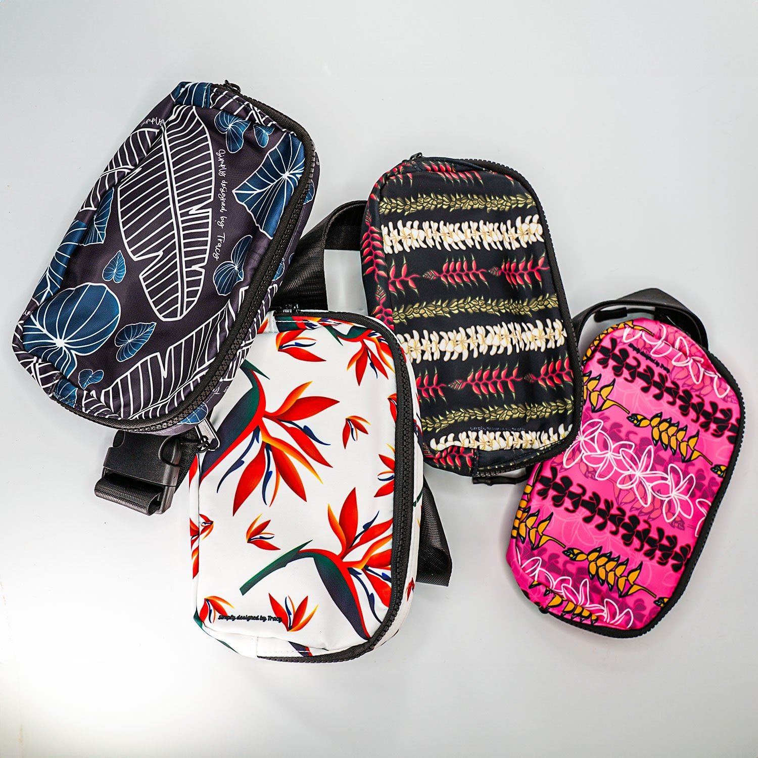 Custom Designed Waist Bag - Navy Kalo Banana Leaf