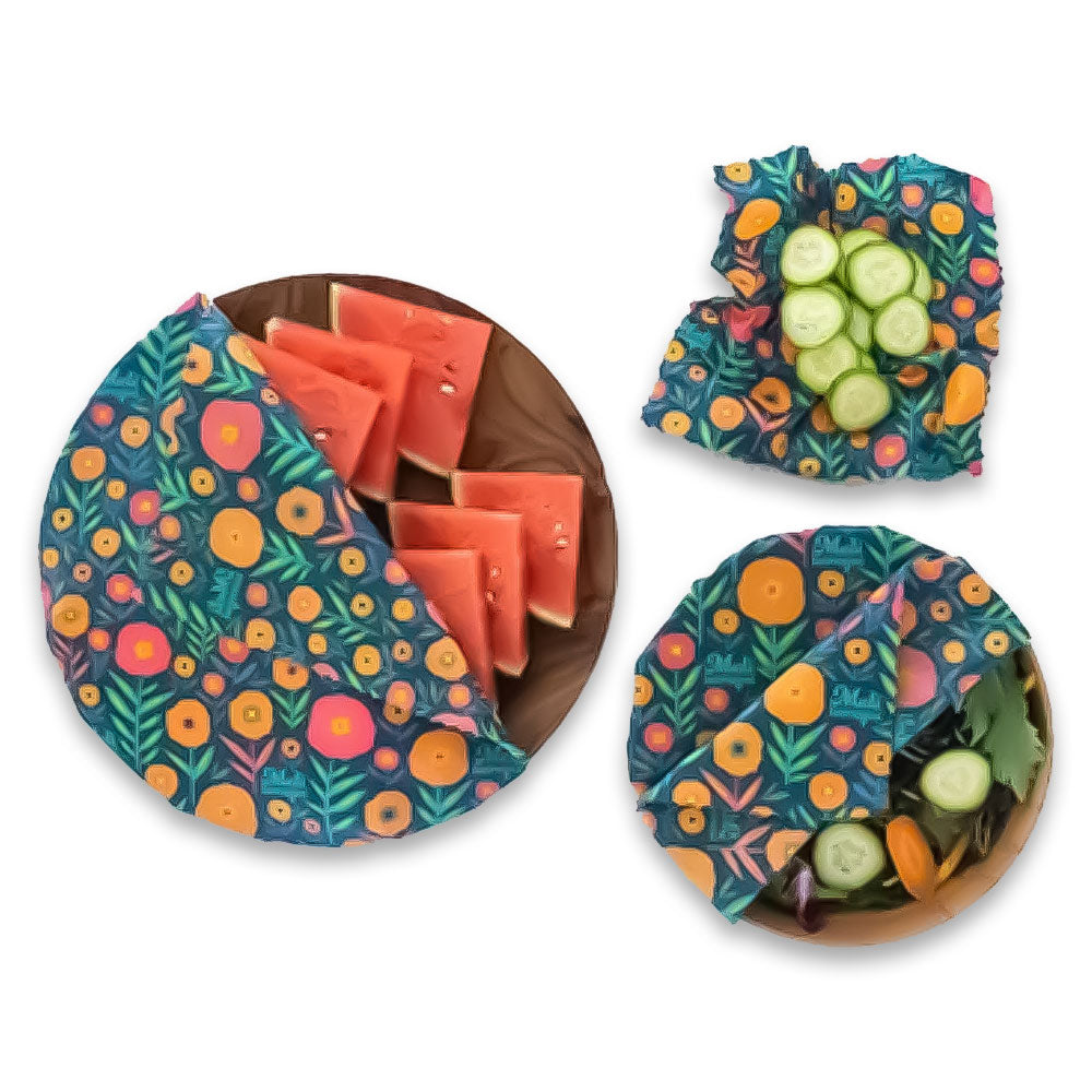 Reusable Handmade Organic Beeswax Food Wraps 3 Pack - Bloom