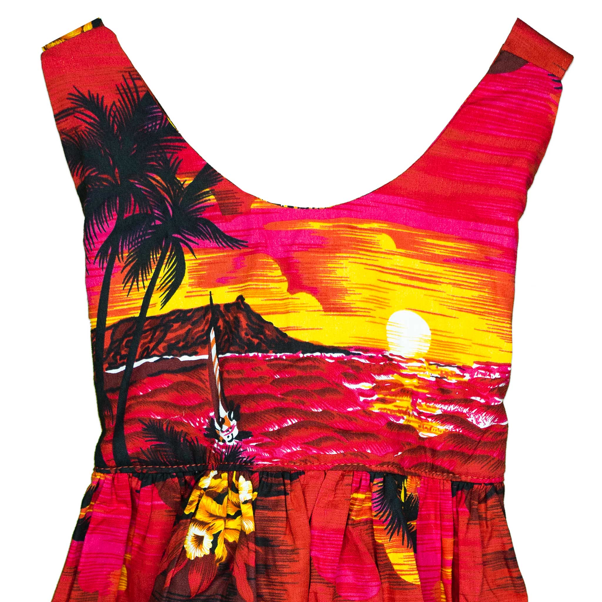Red Hawaiian Sunset Crisscross Tie Back Elastic Handmade Dress - Toddler