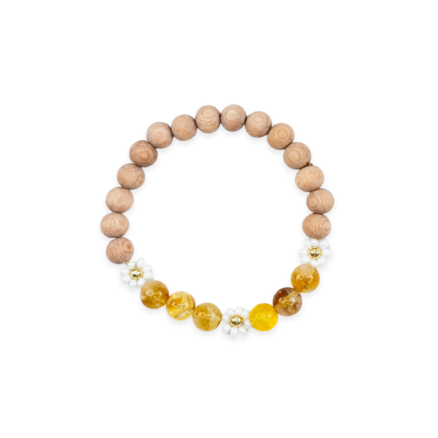 Citrine + Glass Daisy & Rosewood 14k Gold Filled 7" Bracelet