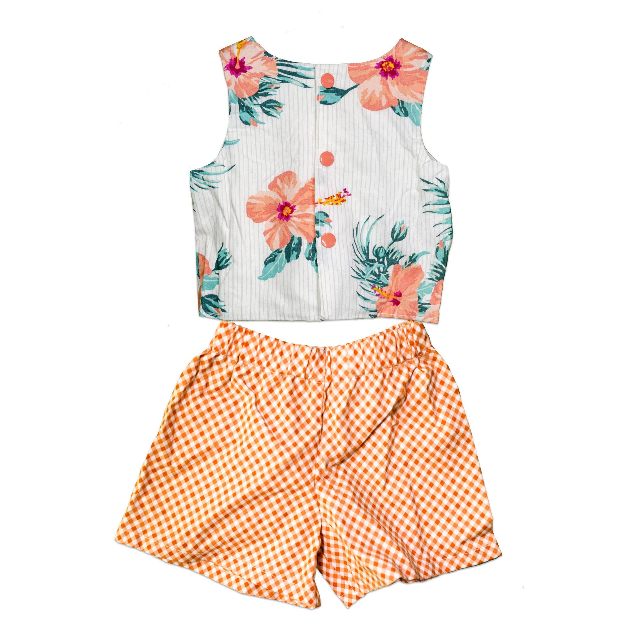 Handmade Carrie Crop Top with Orange Gingham Shorts Outfit - Toddler