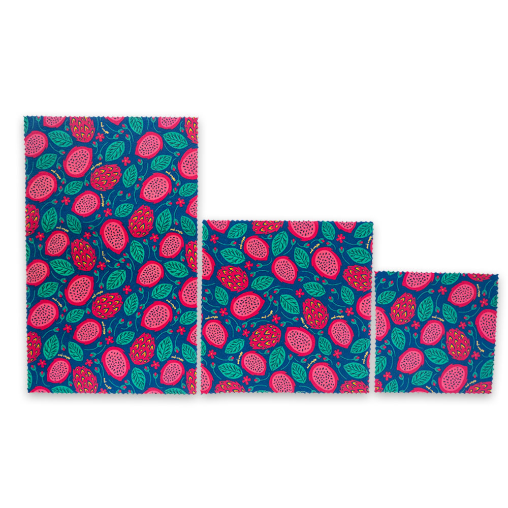 Reusable Handmade Organic Beeswax Food Wraps 3 Pack - Dragonfruit