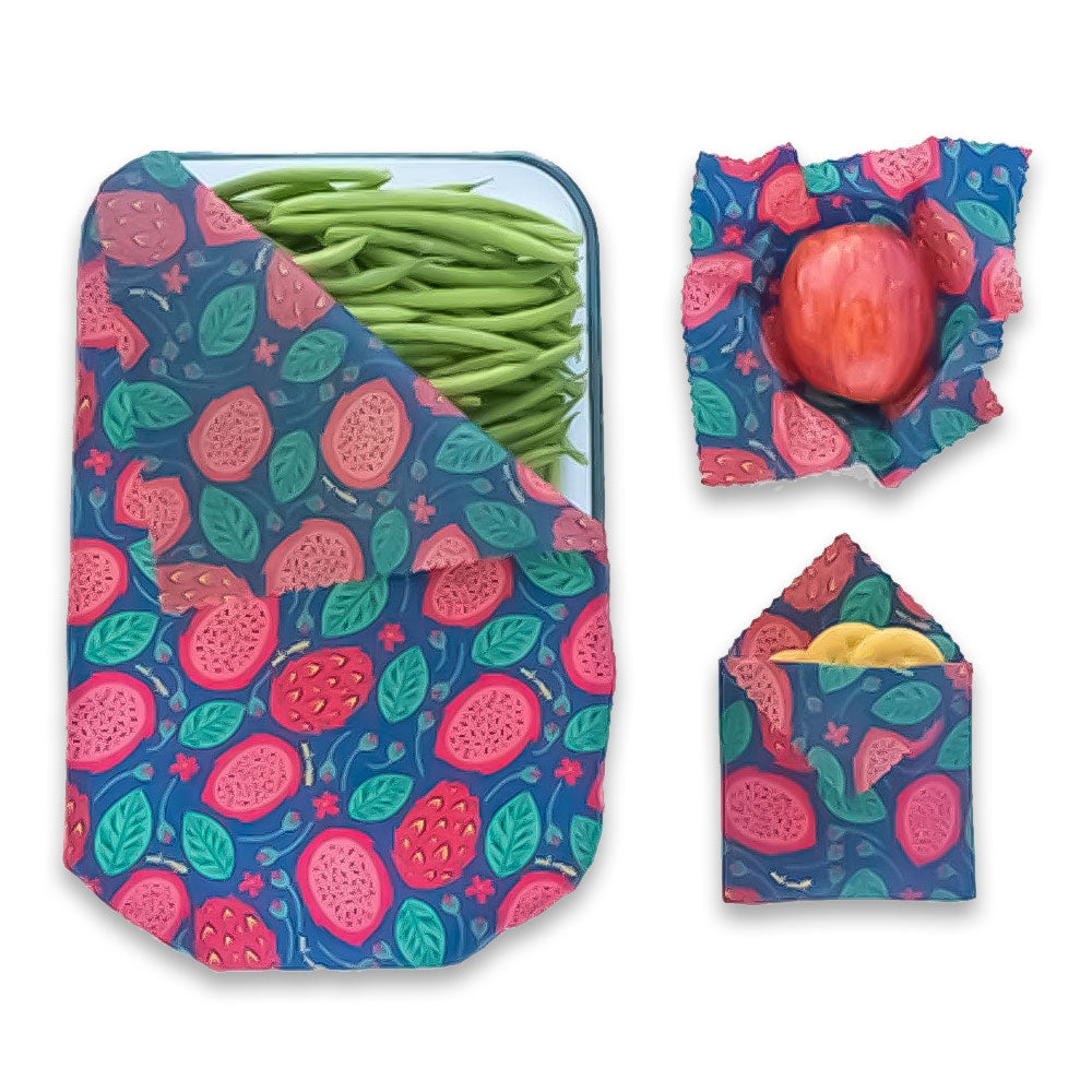 Reusable Handmade Organic Beeswax Food Wraps 3 Pack - Dragonfruit