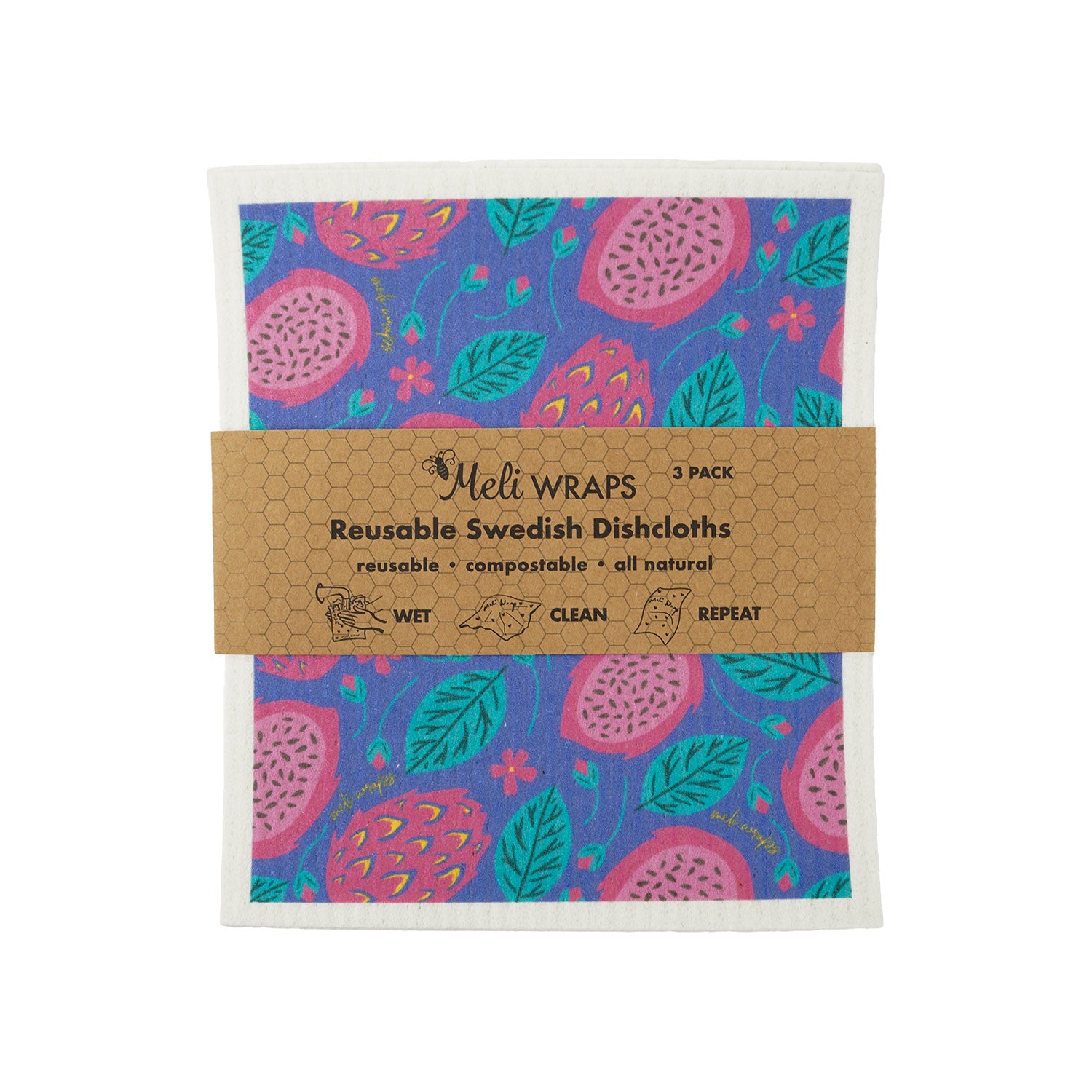 Swedish Dish Cloth 3 Pack - Dragonfruit