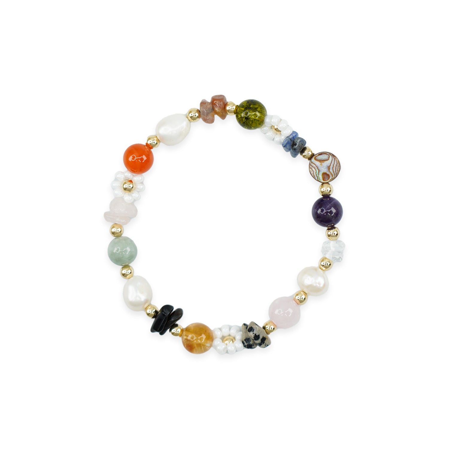 Eclectic Pearl, Gemstone, Glass 14k Gold Filled 7" Bracelet