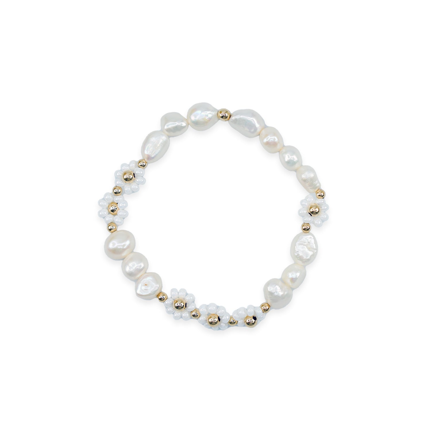 Freshwater Pearl & Glass Bead Gold Filled 7" Bracelet