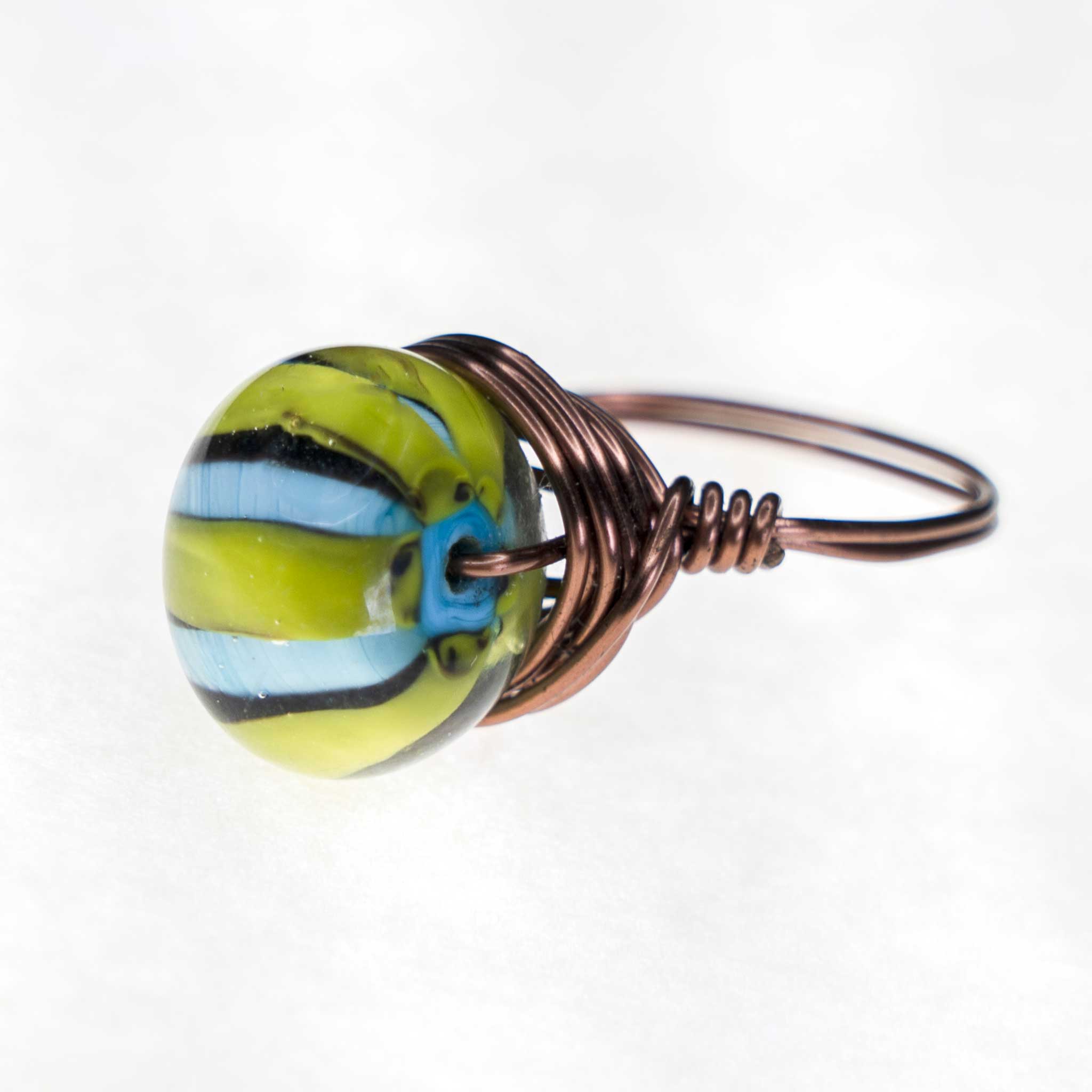 Green Aqua Stripe Wire Ring