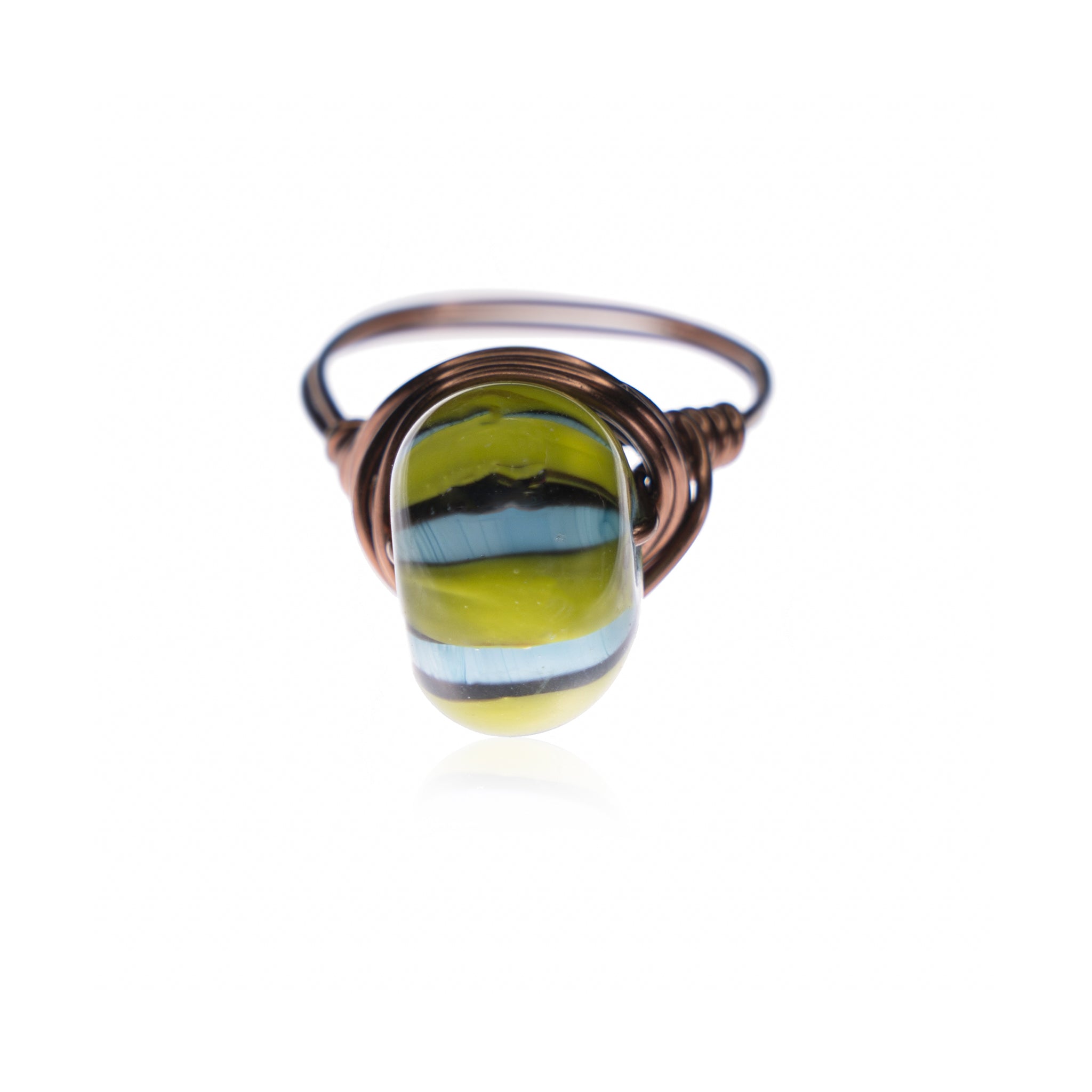 Green Aqua Stripe Wire Ring