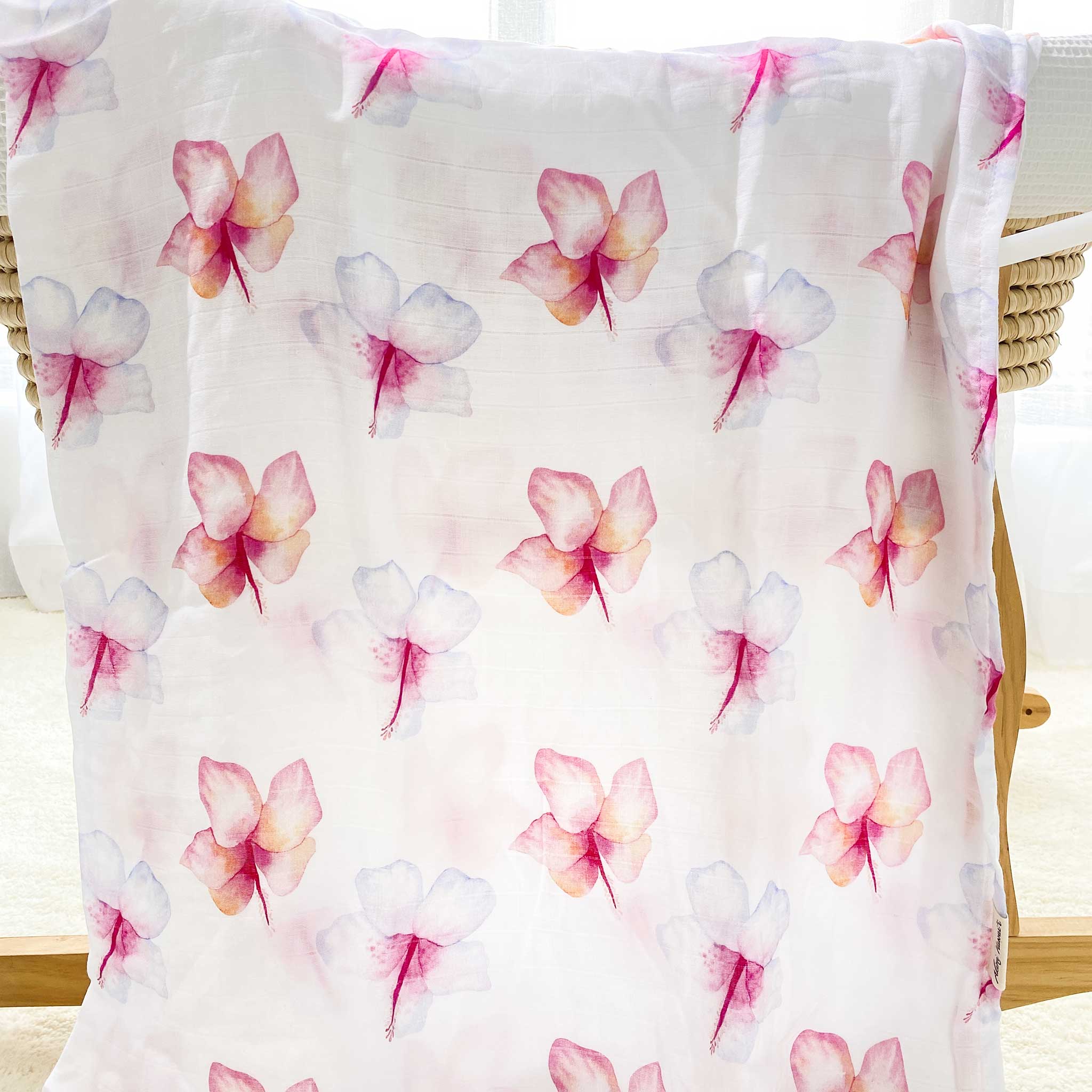 Bamboo Organic Cotton Hibiscus 47" Swaddling Blanket