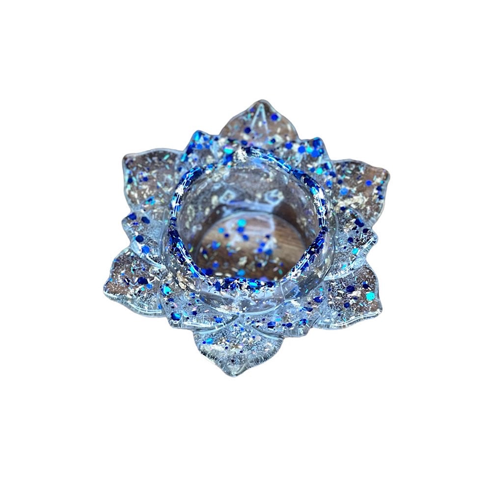 Dazzling Handmade Resin Lotus Votive Holders / Catchall - Cerulean