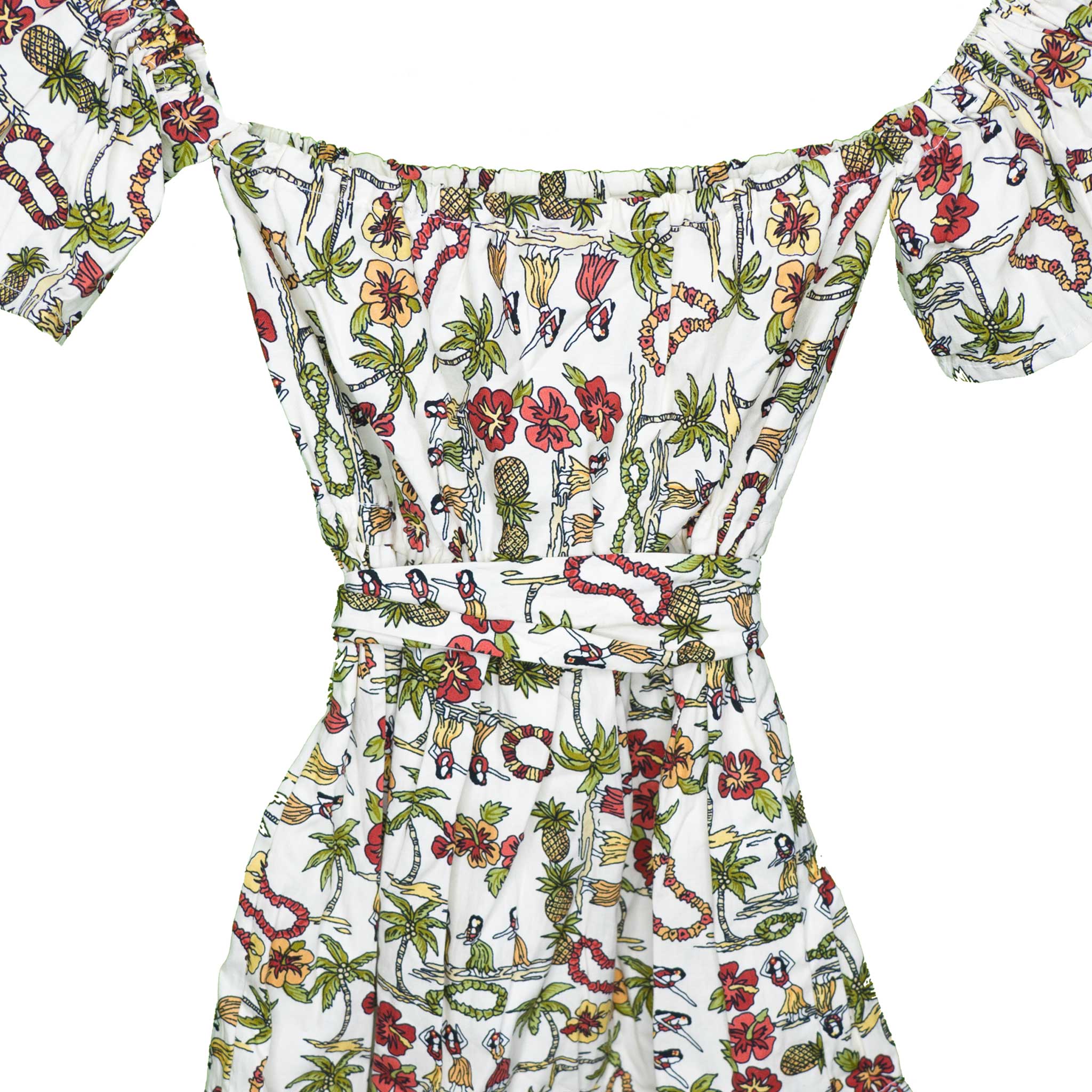 Janeah Hula Print Elastic Waist Back Handmade Off Shoulder Dress - Toddler