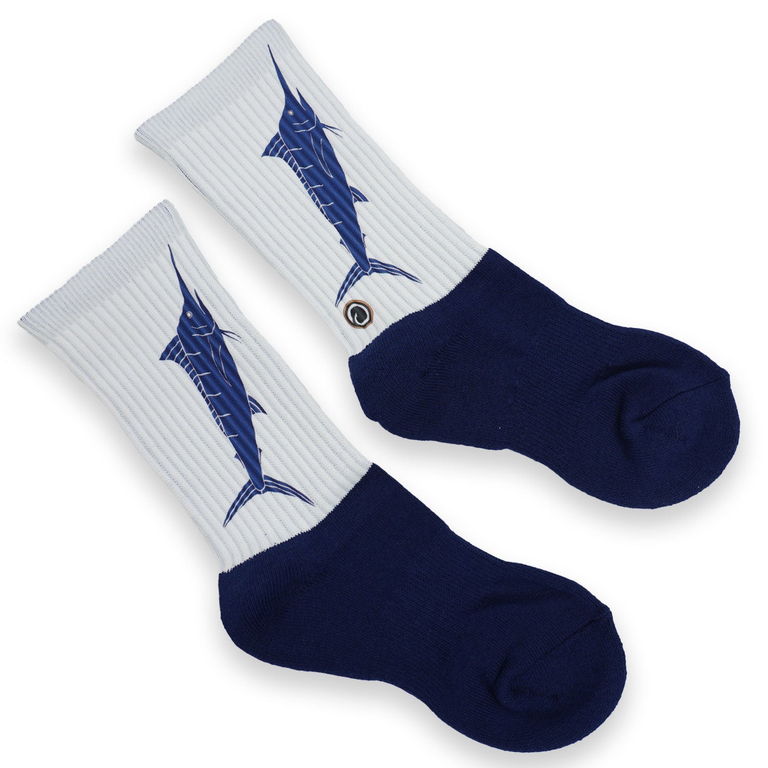 Navy Marlin Handprinted Cotton Athletic Crew Socks
