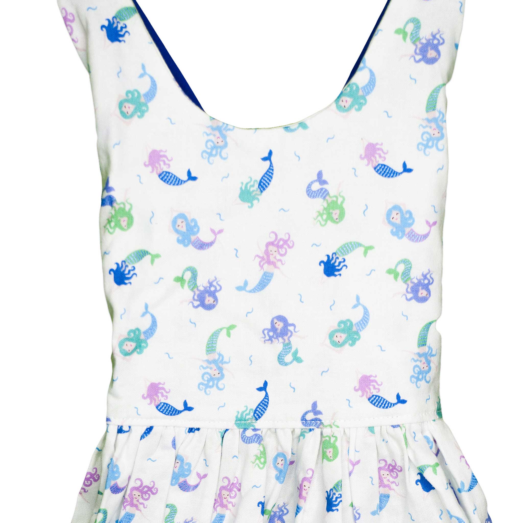 Mermaid Print Crisscross Tie Back Elastic Handmade Dress - Toddler