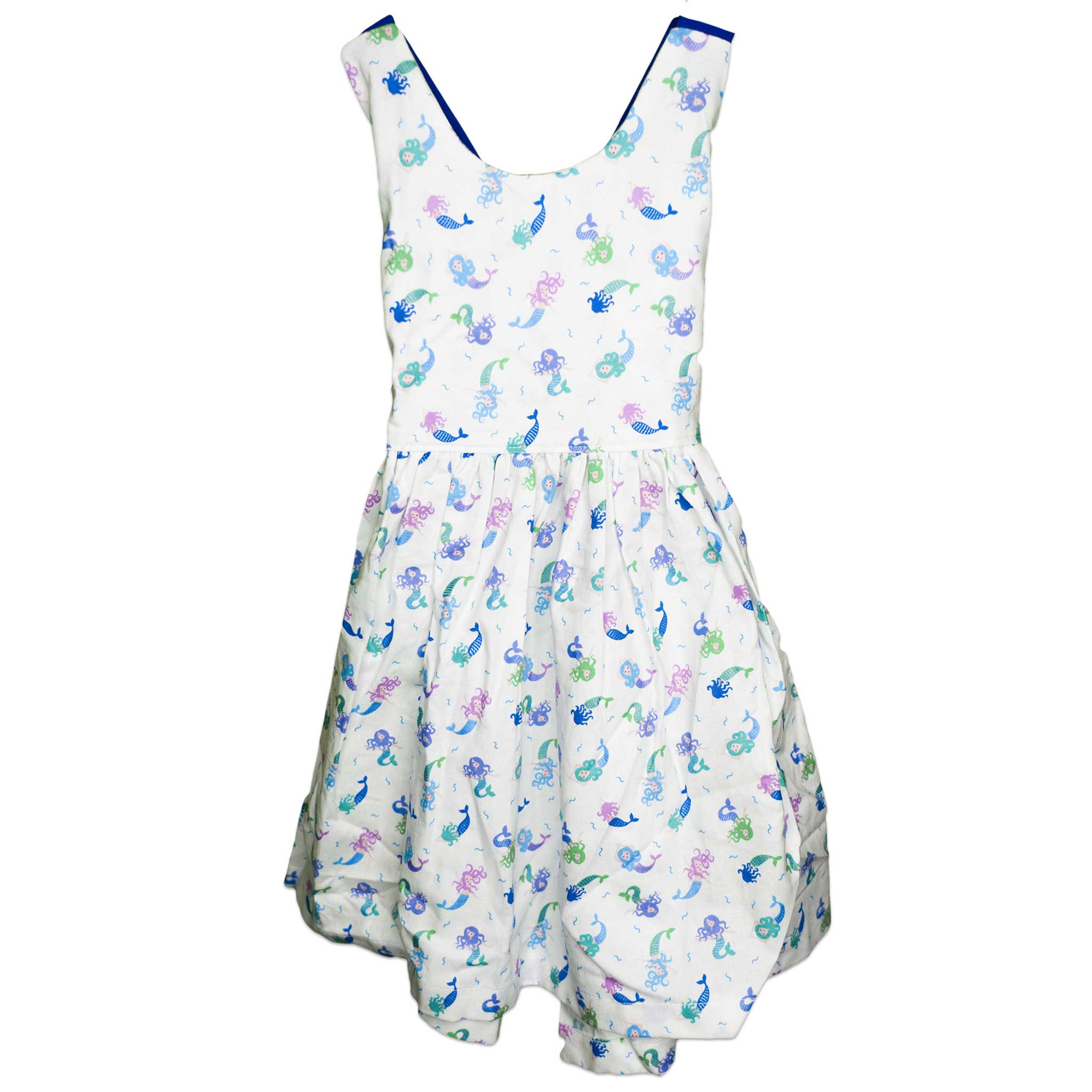 Mermaid Print Crisscross Tie Back Elastic Handmade Dress - Toddler