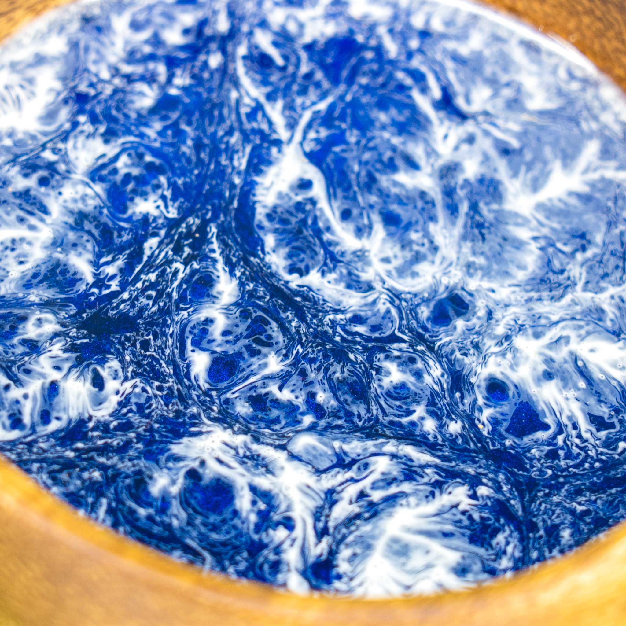 Ocean Blue Resin Acacia Wood Bowl