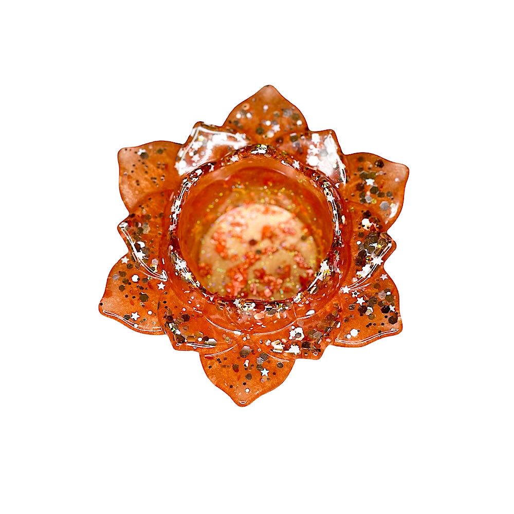 Dazzling Handmade Resin Lotus Votive Holders / Catchall - Tangerine