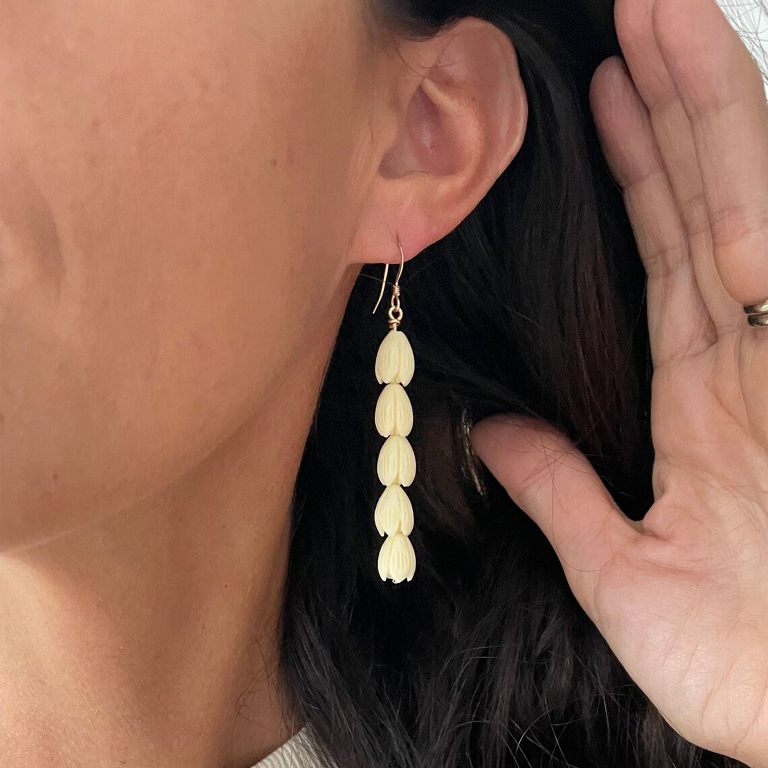14k Gold Resin Pikake 5 Stacker Drop Earrings