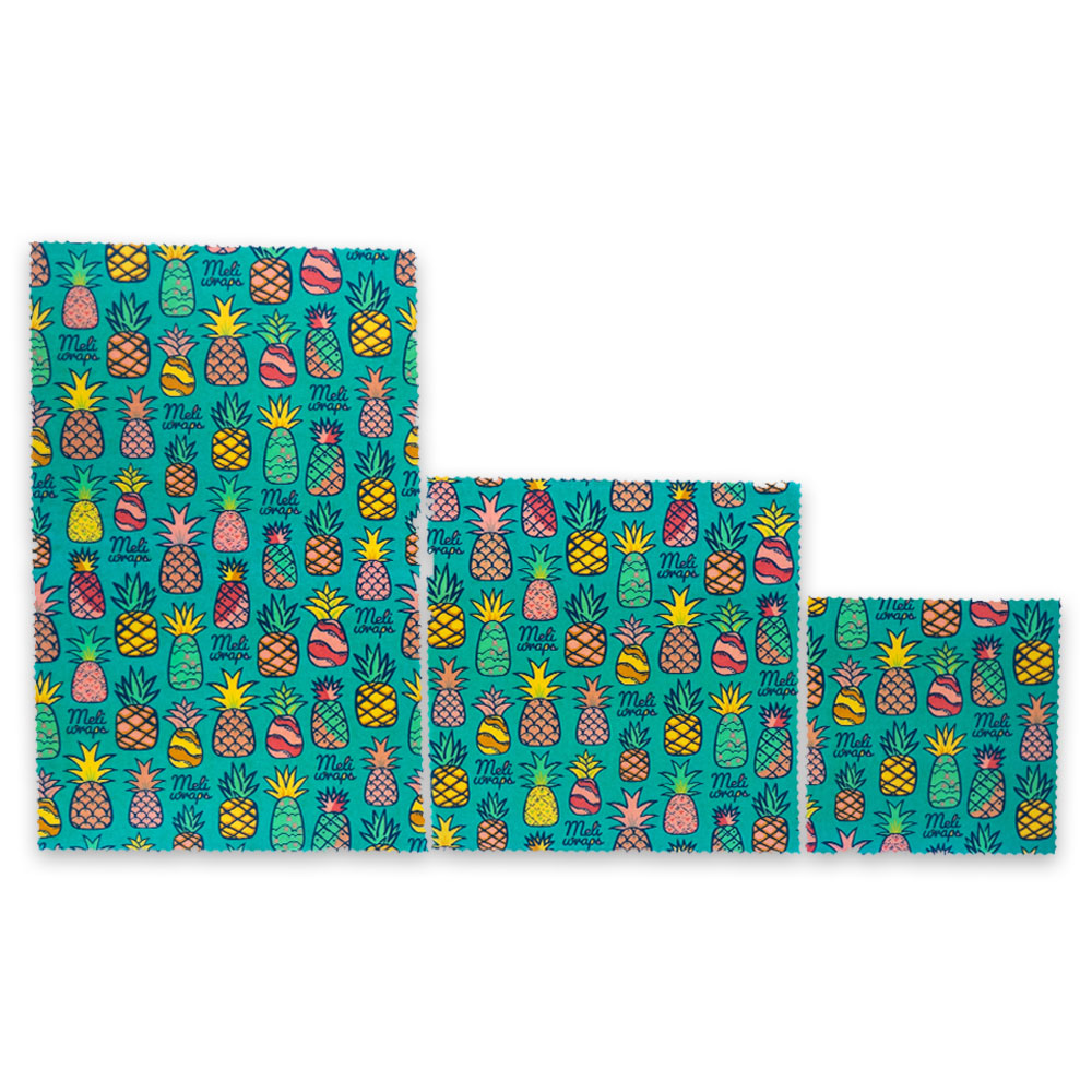 Reusable Handmade Organic Beeswax Food Wraps 3 Pack - Pineapple