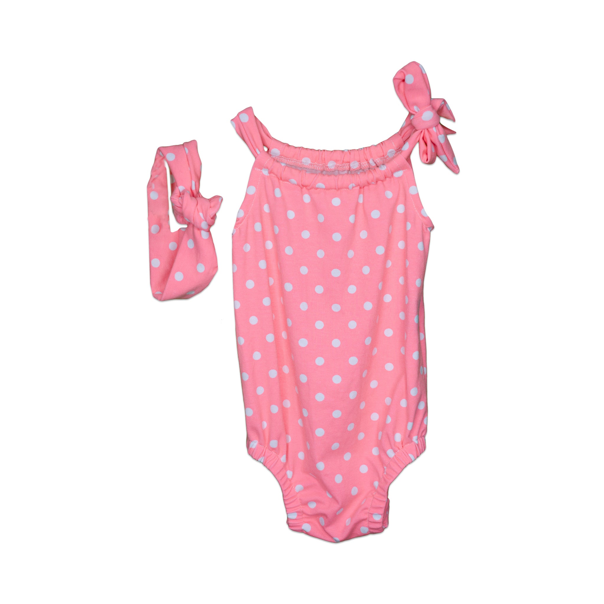 Pink Polka Dot Handmade Jersey Knit Romper & Headband - Toddler