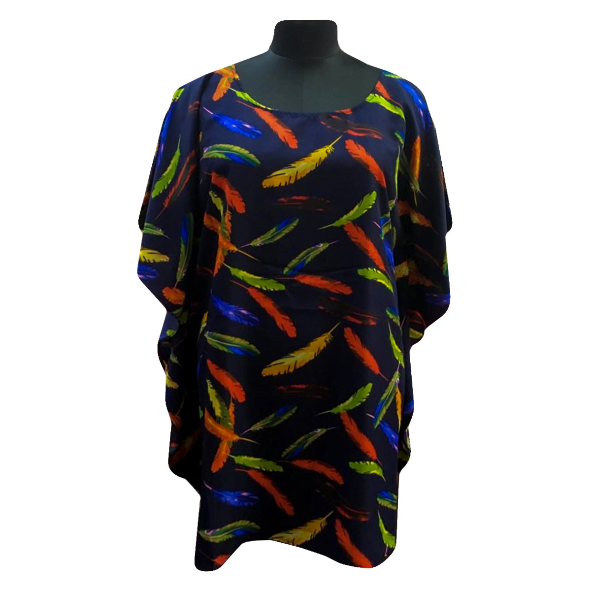 Multicolor Feather Print Poncho Mini Dress
