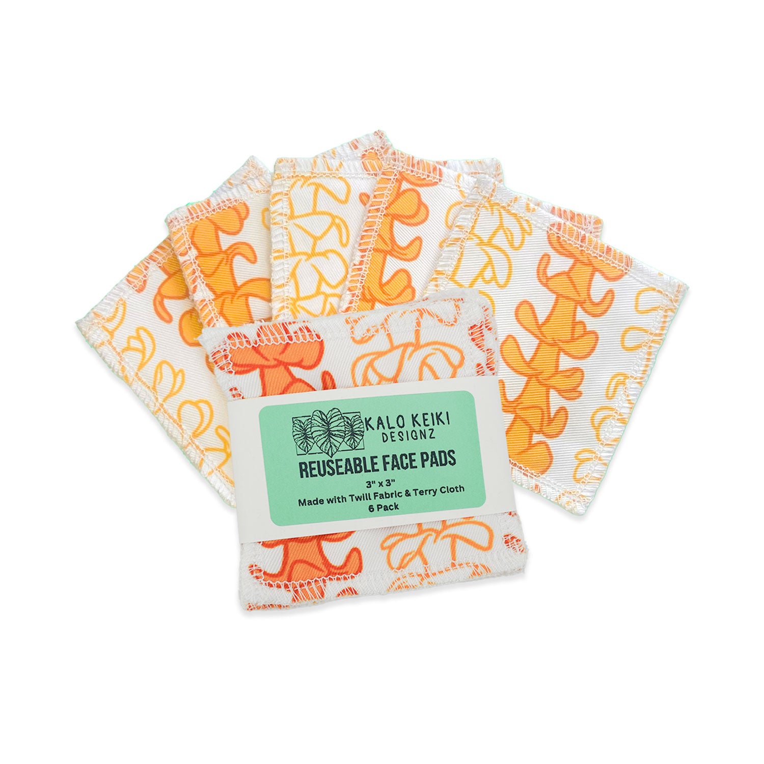 Reusable Sustainable 3" Cloth Face Pads - Puakenikeni Flower