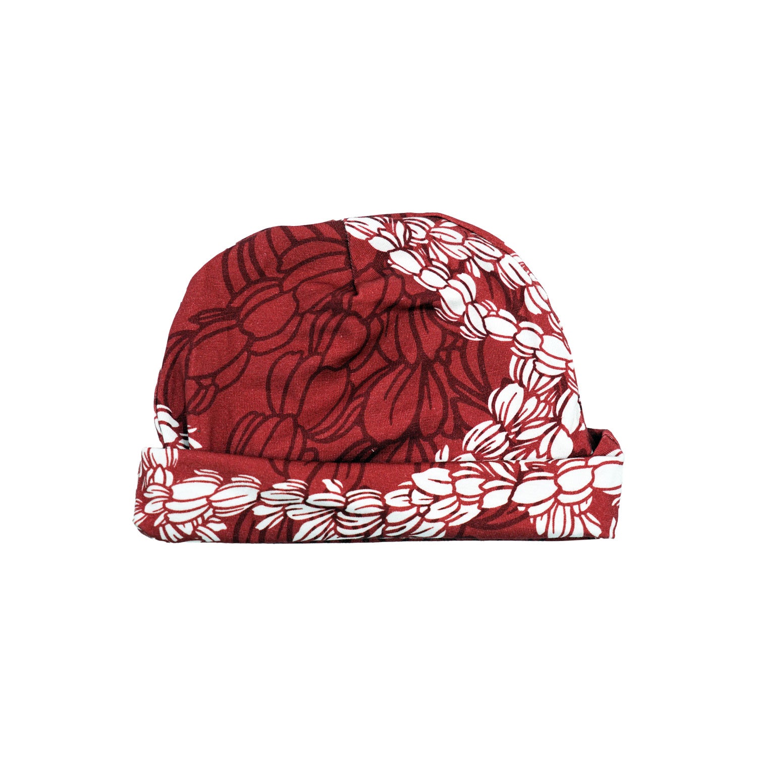 Baby Beanie Modal Fabric Lei Pīkake Print - Berry