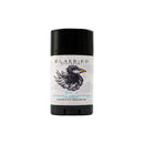 Blakbird Deodorant No. 3 in sandalwood and vanilla bean scent, featuring a black bird illustration on a white label with a black cap. Label notes it is essential oil free and baking soda free.