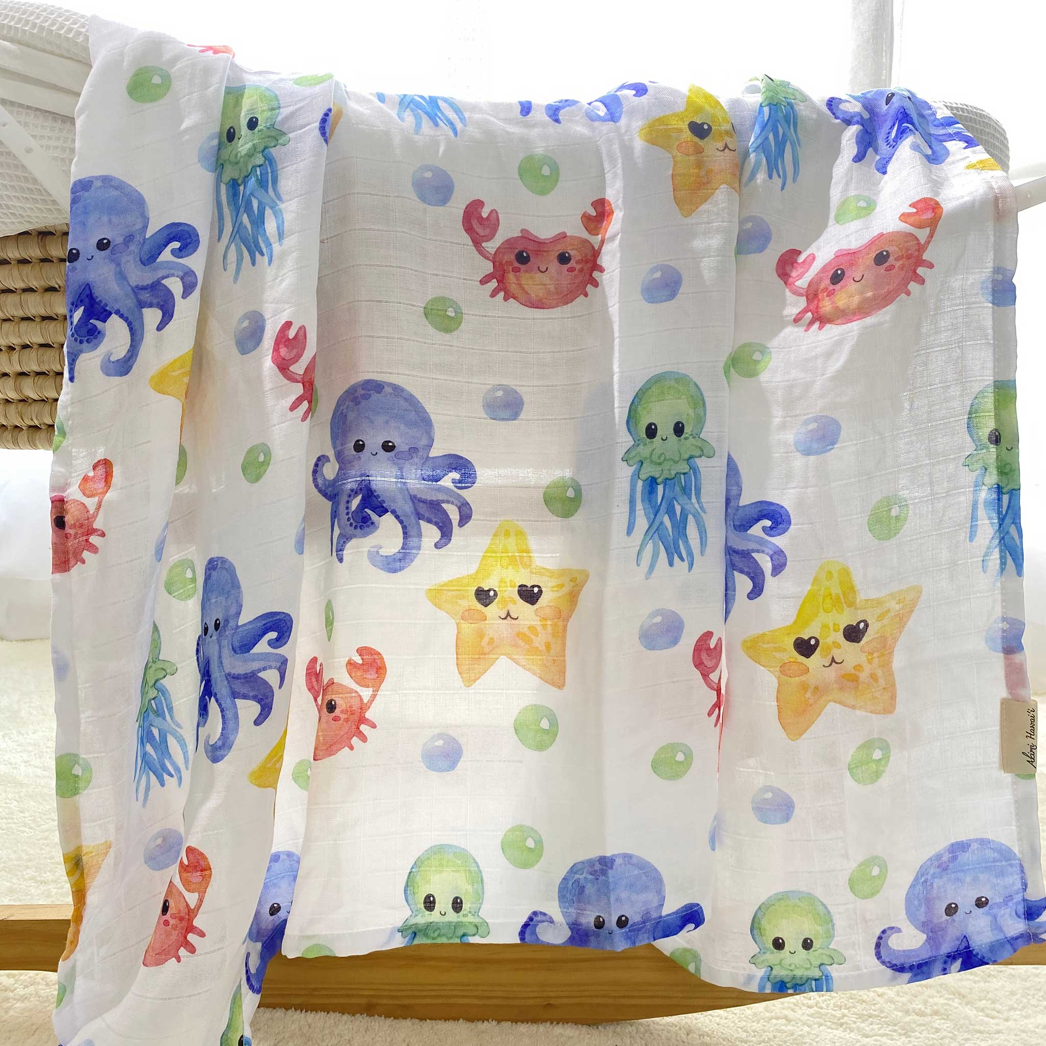 Bamboo Organic Cotton Sea Friends 47" Swaddling Blanket