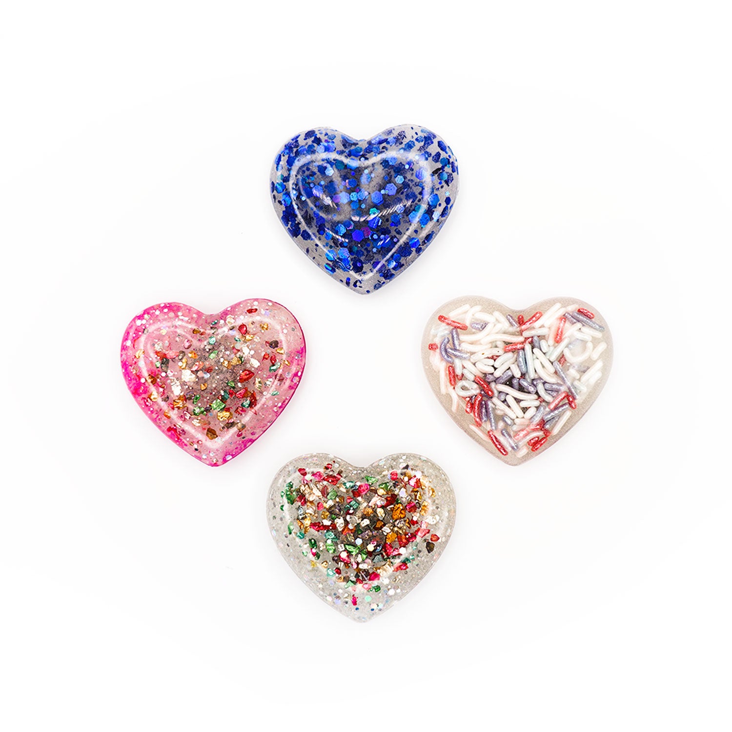 Rainbow Sparkle Polished Hearts Handmade Resin Fridge Magnets