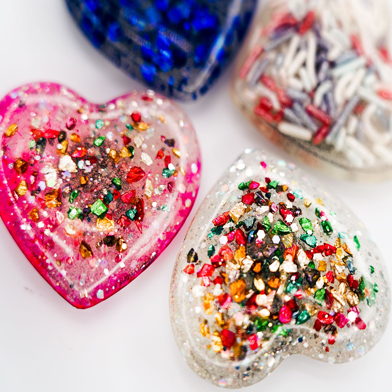 Rainbow Sparkle Polished Hearts Handmade Resin Fridge Magnets