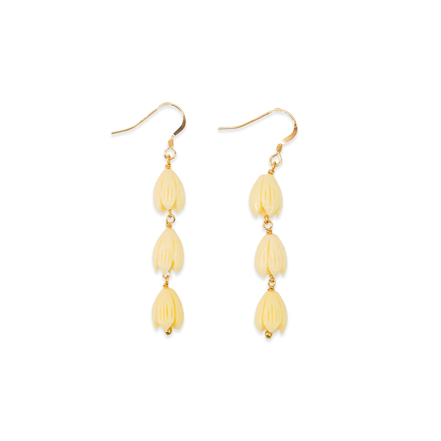 14k Gold Resin Pikake 3 Swivel Stacker Dangle Earrings