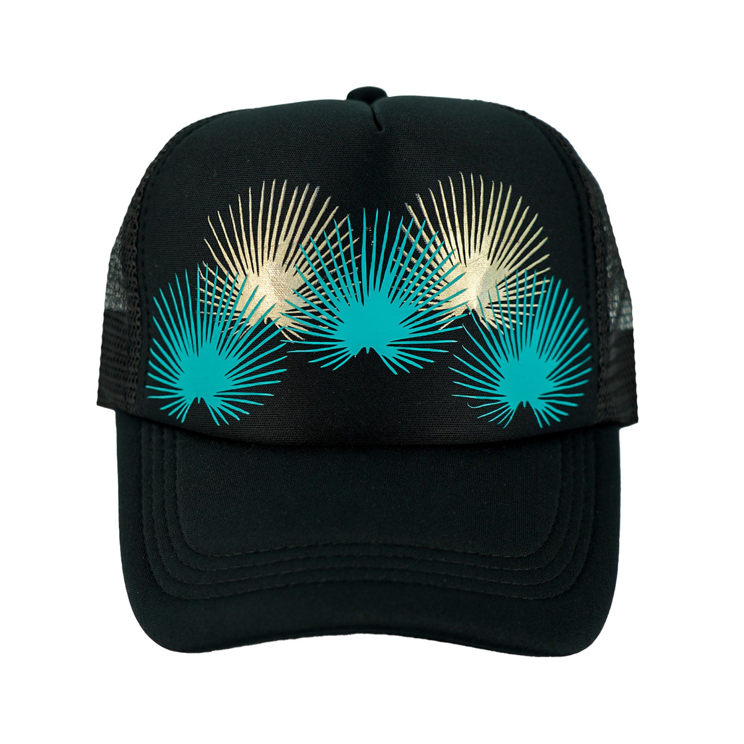 Kūlia Summer Vibes Black Trucker Hat - Teal & Silver Foil