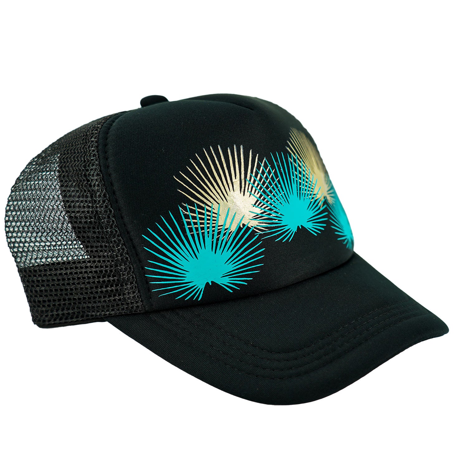 Kūlia Summer Vibes Black Trucker Hat - Teal & Silver Foil