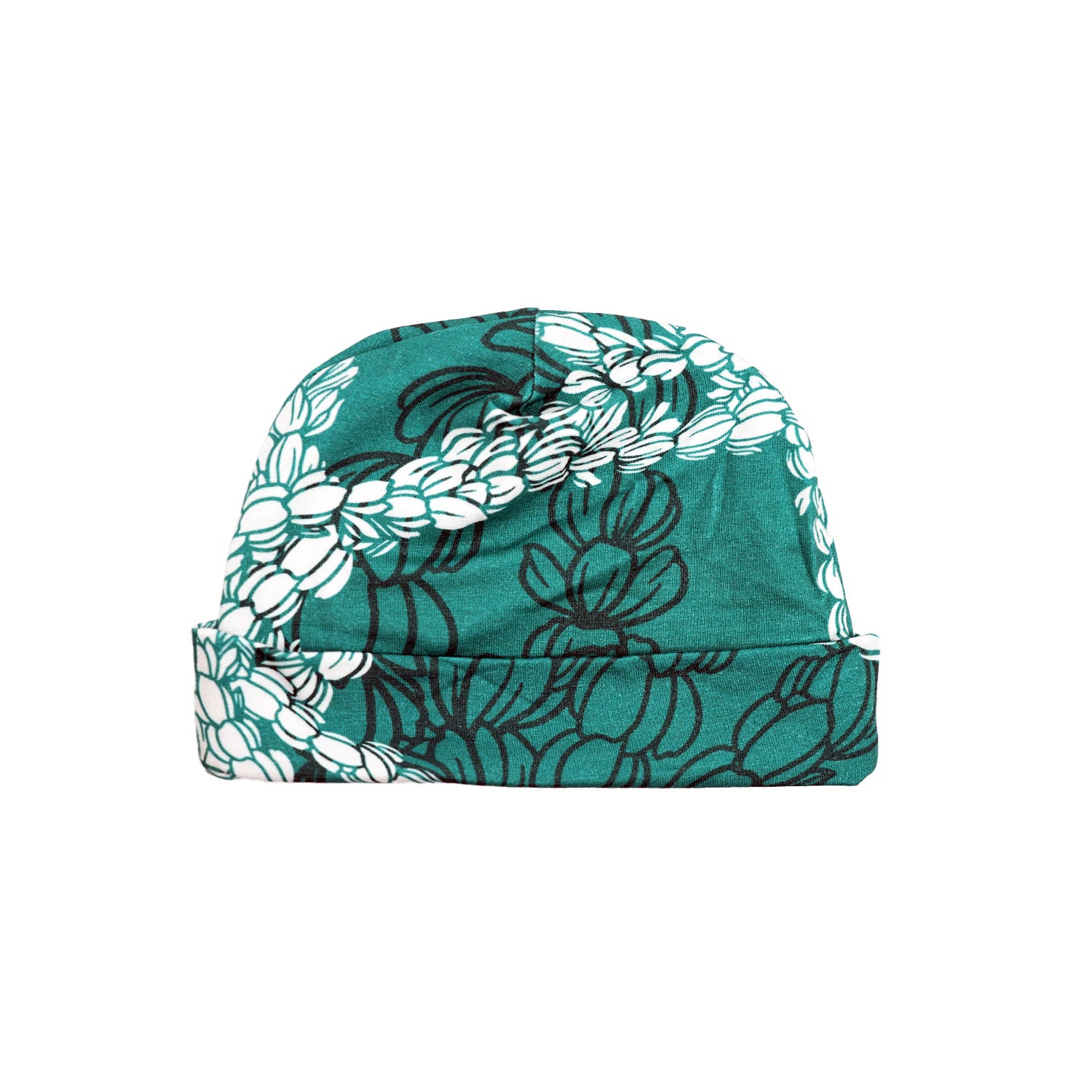 Baby Beanie Modal Fabric Lei Pīkake Print - Peacock