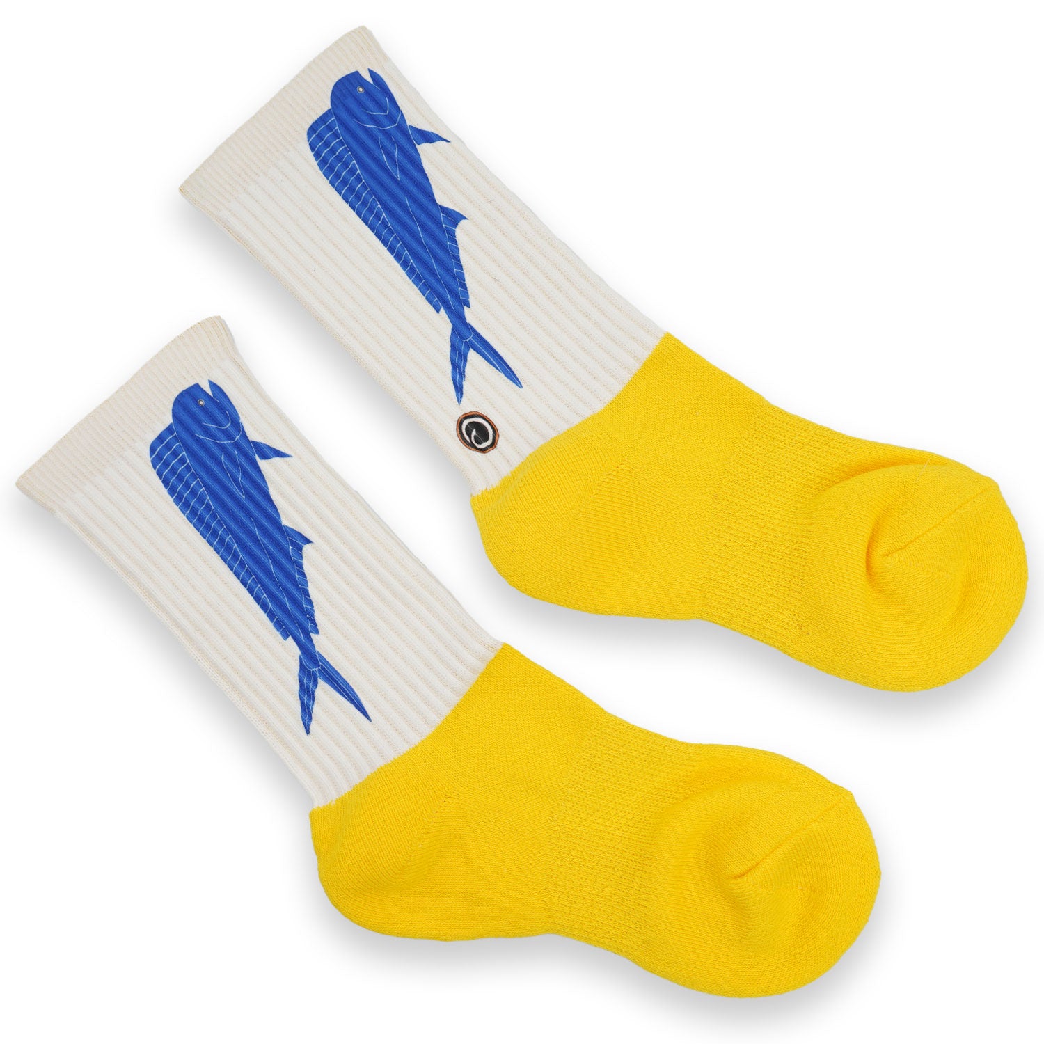 Blue & Yellow Mahi Mahi Handprinted Cotton Athletic Crew Socks