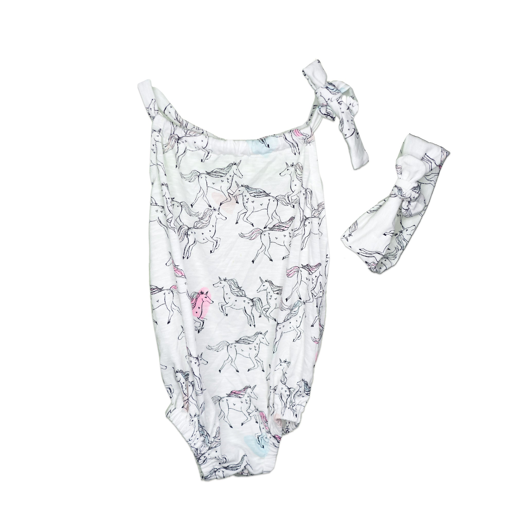 Unicorn Print Handmade Jersey Knit Romper & Headband - Toddler