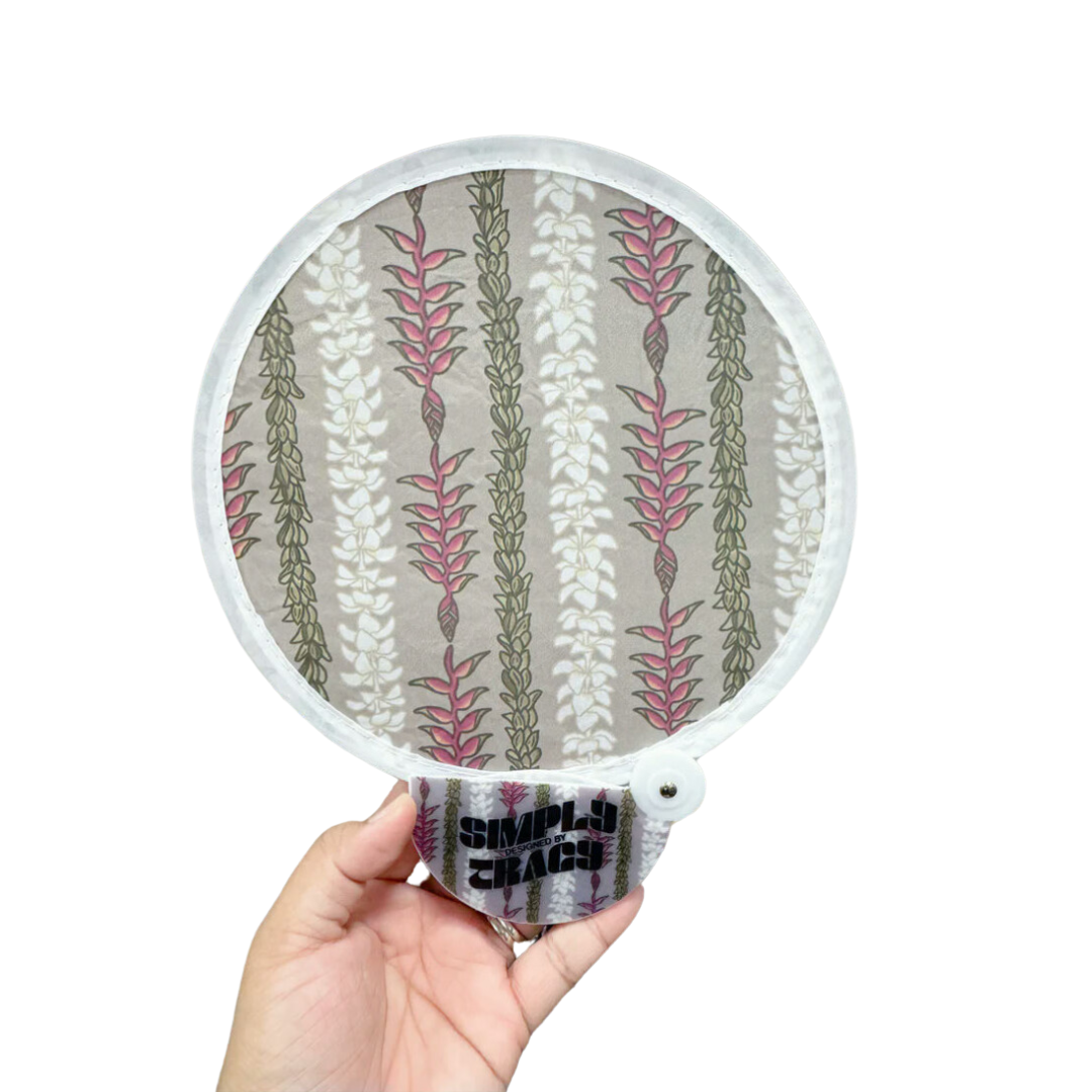 Foldable Pocket Fan - Sand Heliconia Plumeria Pikake