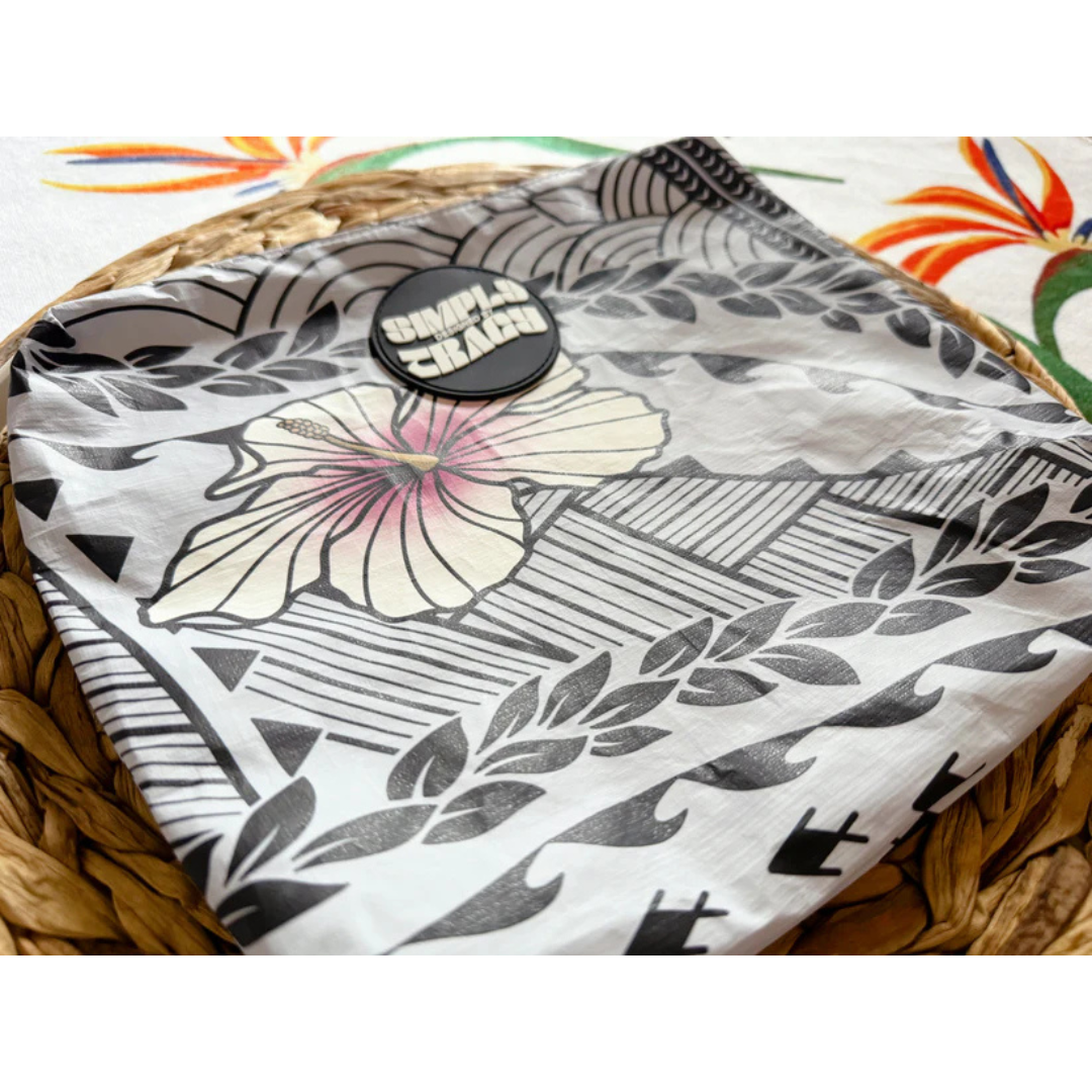 Splash Proof Pouch - Light Gray Hibiscus Tribal