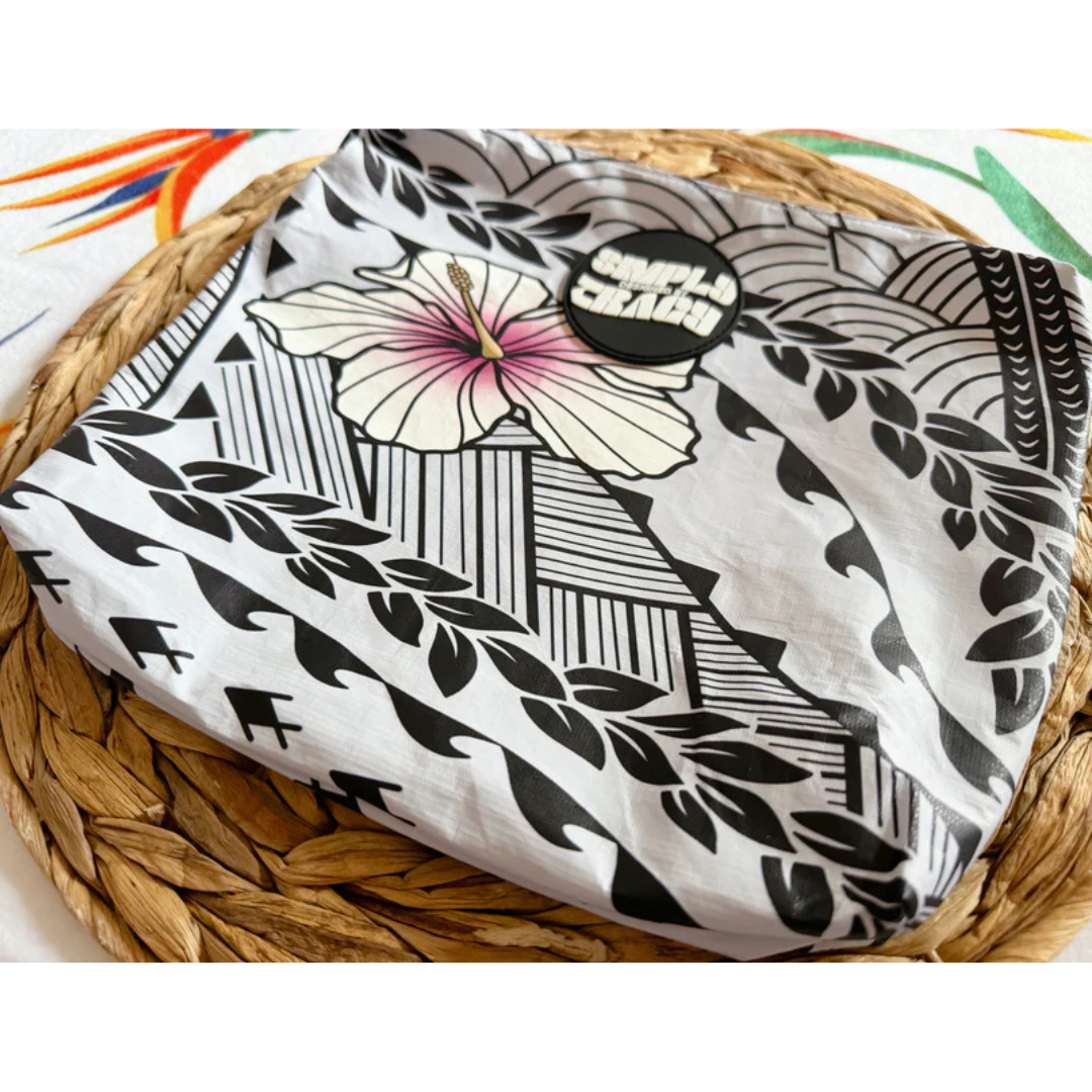 Splash Proof Pouch - Light Gray Hibiscus Tribal